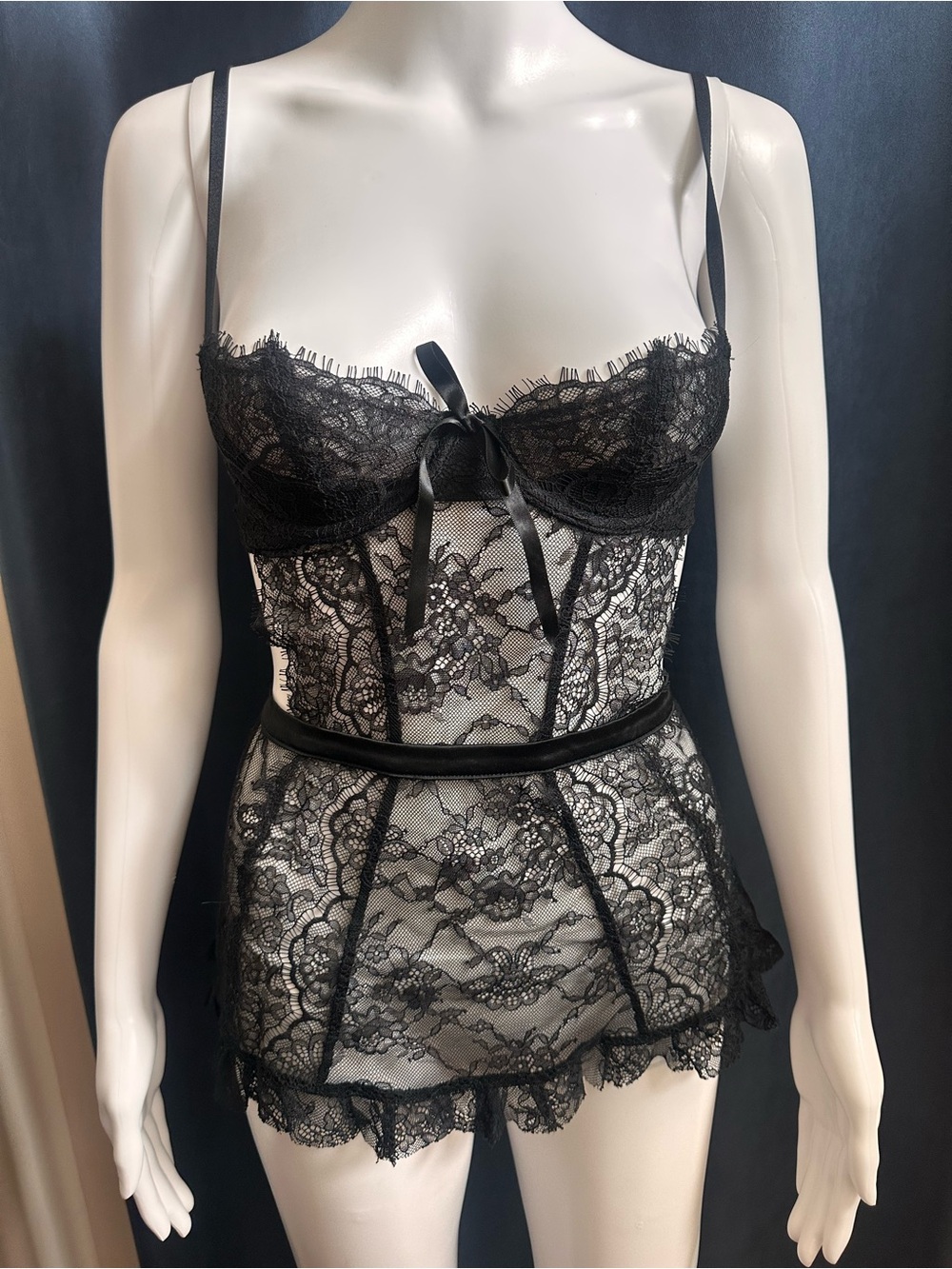 Victoria's Secret Wicked Rose Lace Apron Set Babydoll Lingerie Black XS